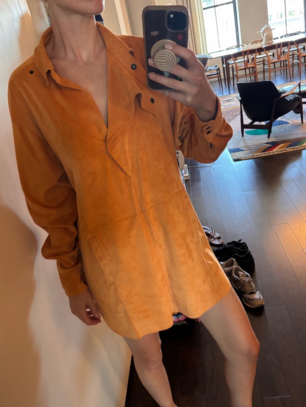 Isabel Marant Mini Shirt Dress in Burnt Orange Suede